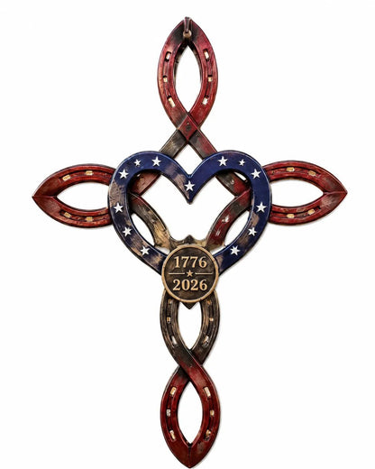 Us America 25Oth Rustic Horseshoe Cross Decor