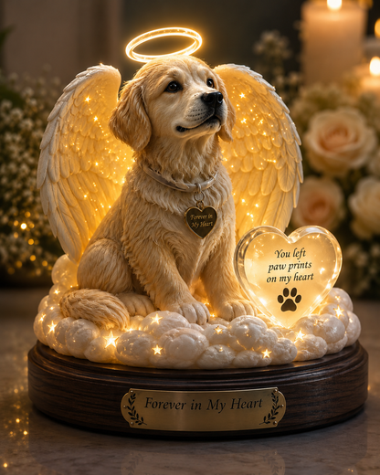 LED Memorial Angel Dog Statue
