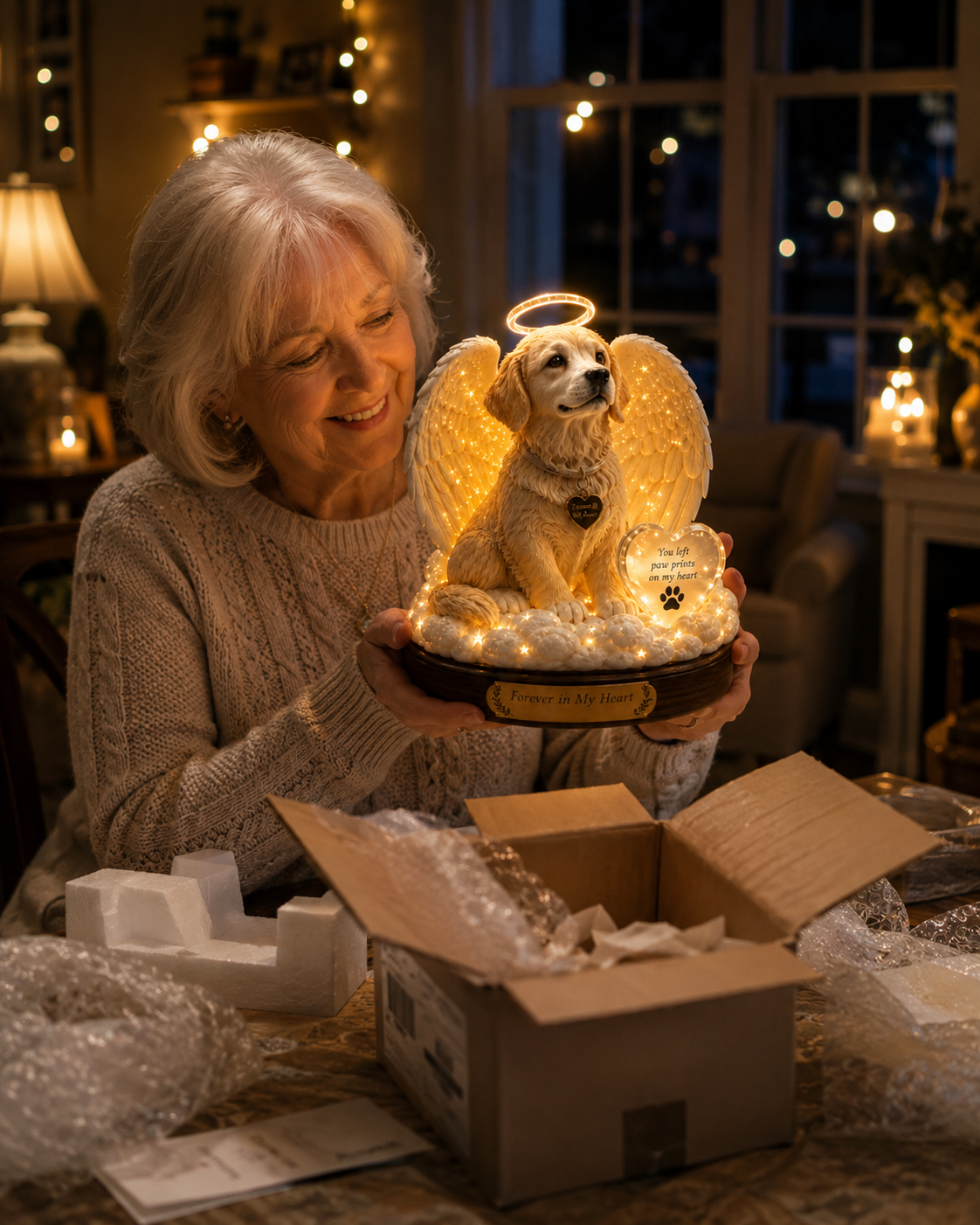 LED Memorial Angel Dog Statue