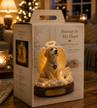 LED Memorial Angel Dog Statue