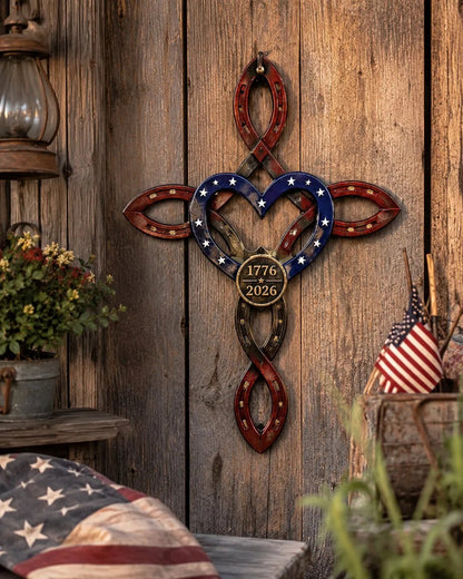 Us America 25Oth Rustic Horseshoe Cross Decor