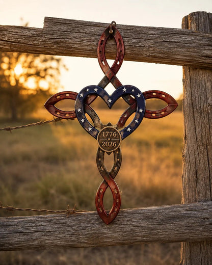 Us America 25Oth Rustic Horseshoe Cross Decor