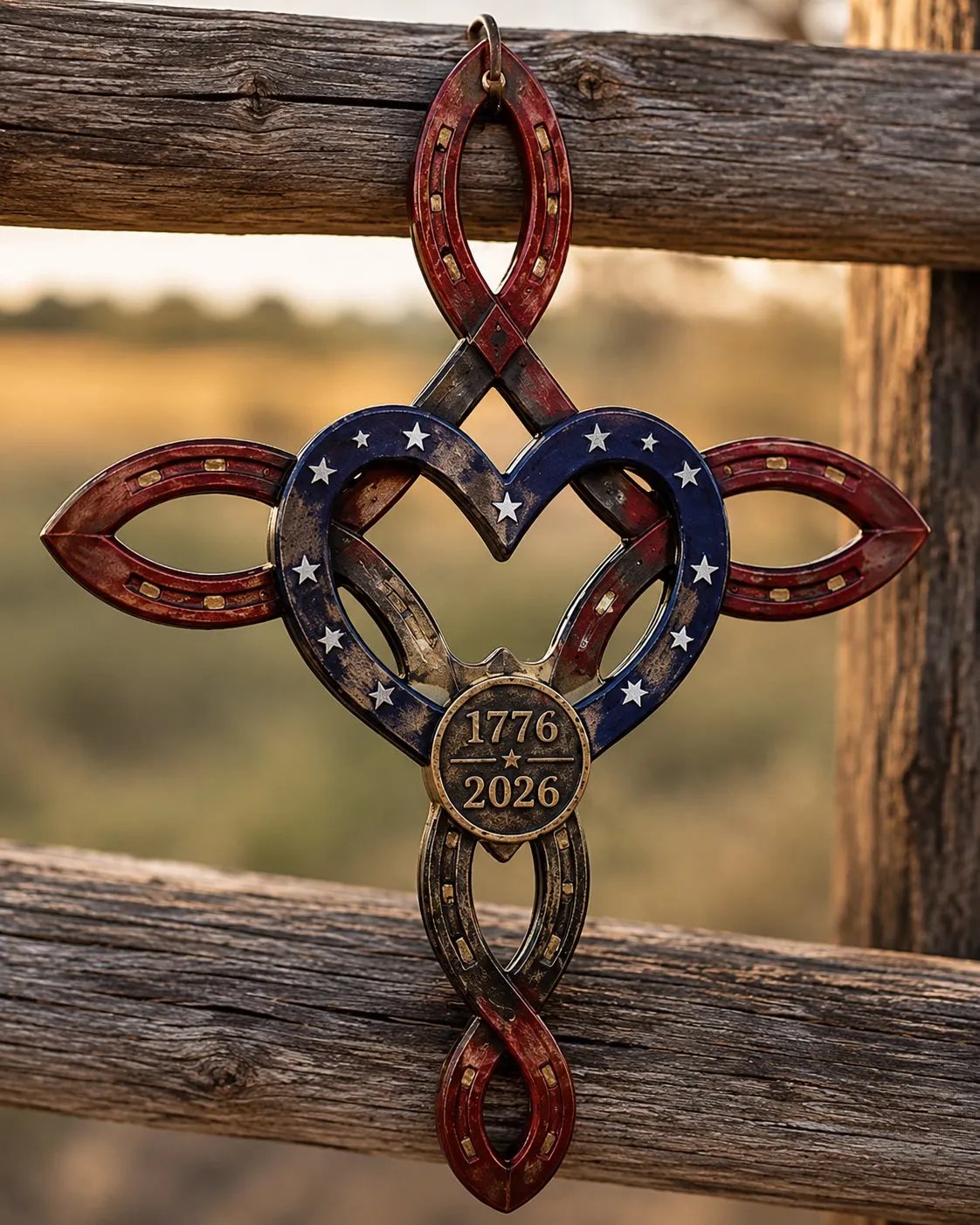 Us America 25Oth Rustic Horseshoe Cross Decor